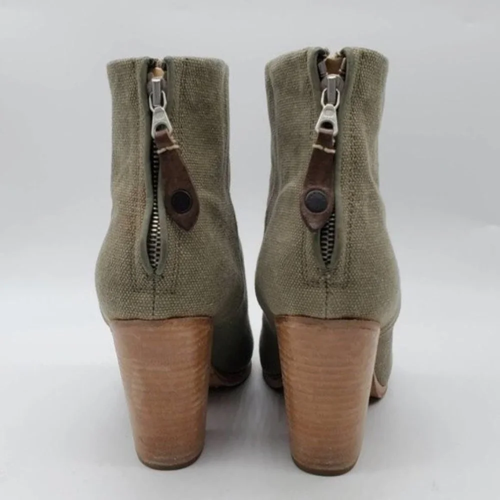 Rag & Bone Newbury Green Canvas Stacked Block Heel Ankle Boots - Picture 7 of 7